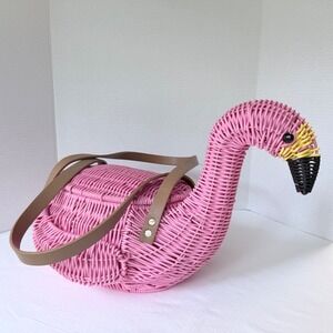 Unbranded Flamingo Wicker Basket Handbag Women Pink Excellent Animal Novelty
